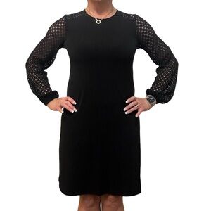 MICHAEL Michael Kors Black Midi Dress w/Sheer Lace Sleeves